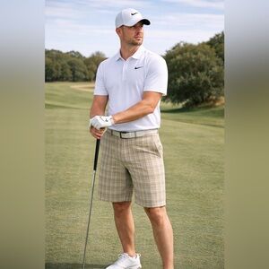 Nike Men's Plaid Shorts in Tan, White & Navy